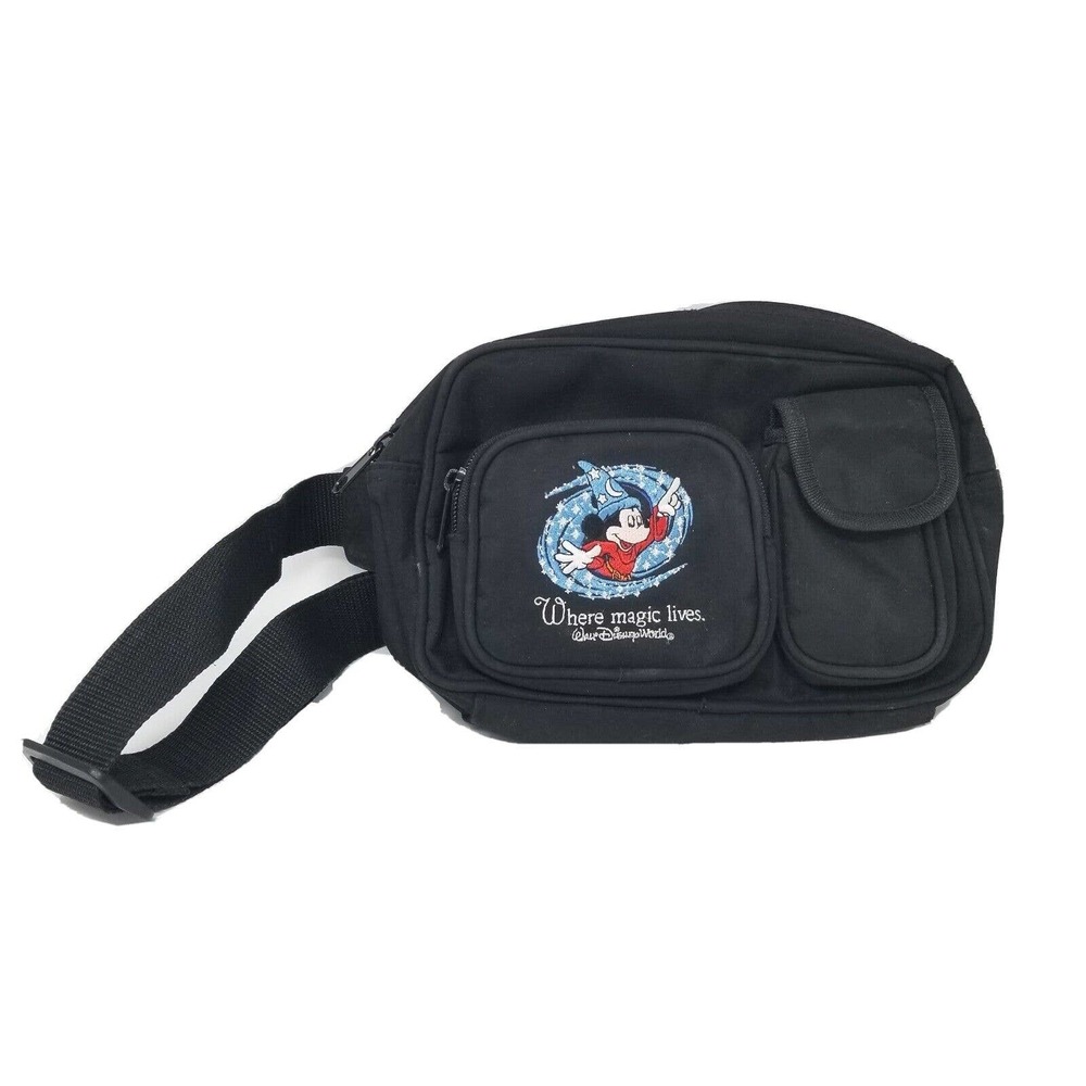 Disney Walt Disney World embroidered fanny pack waist bag black mickey magic